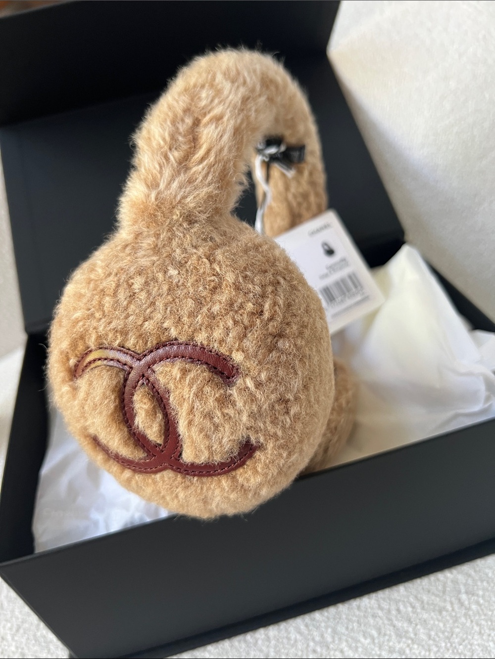 CHANEL 26B Beige and Burgundy Earmuffs Full Set w Tags